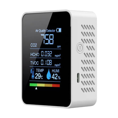HOMEFISH Multifunctional 5In1 CO2 Meter Digital Temperature Humidity Tester Carbon Dioxide TVOC HCHO Detector